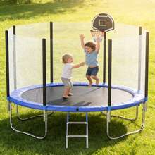 10FT Tranpoline For Kids With Safety Enclosure Net Recreational Tranpoline For Adults ASTM Approval Backyard Outdoor Tranpoline With Basketball Hoop - Blue - View 10