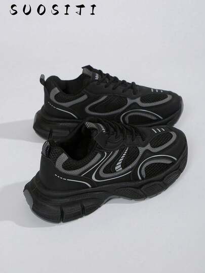 新款女士黑色厚底防滑舒适运动户外休闲鞋