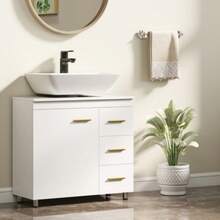 Bathroom Vanity Unit, 3-Tier Model, MDF, Particle Board, White - White - View 2