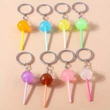 Resin Lollipop Keychain, Round Lollipop Shaped Metal Keychain, Cartoon Candy Color Resin Lollipop Keychain, Realistic Food Keyring, DIY Handbag Pendant Keychain, DIY Accessories, Cute, School Theme Festival Graduation Teacher Appreciation Gifts Birthday Gift Mother Gifts Mothers Day Gift Holiday Essentials Graduation Gifts Purple Key Ring Charms Accessories Key Chain - Multicolor - View 1