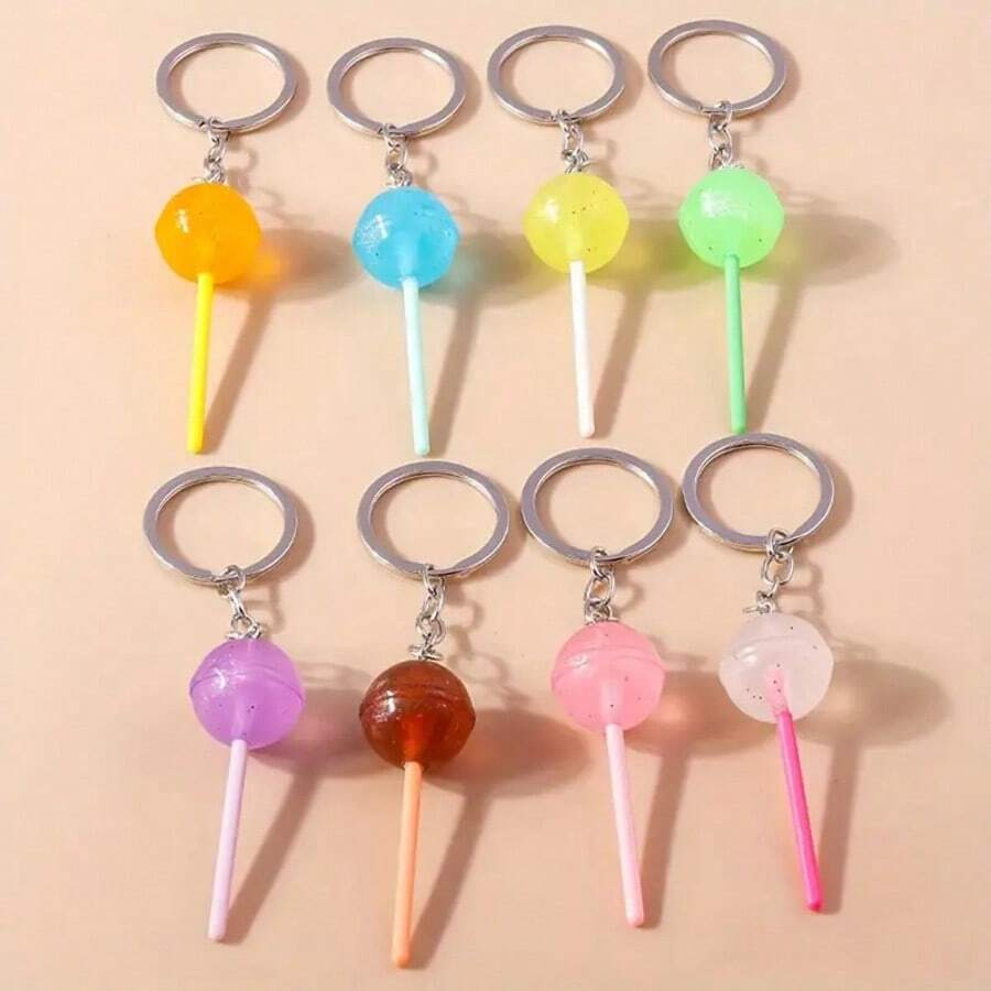 Resin Lollipop Keychain, Round Lollipop Shaped Metal Keychain, Cartoon Candy Color Resin Lollipop Keychain, Realistic Food Keyring, DIY Handbag Pendant Keychain, DIY Accessories, Cute, School Theme Festival Graduation Teacher Appreciation Gifts Birthday Gift Mother Gifts Mothers Day Gift Holiday Essentials Graduation Gifts Purple Key Ring Charms Accessories Key Chain - Multicolor - View 1