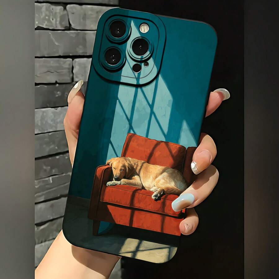 2026 nueva funda de teléfono esmerilada, diseño de perro en sofá rojo para iPhone 17 y modelos de , funda de protección para teléfono, regalo de funda de pareja para novio y novia, presente de vacaciones - Blanco antiguo - Ver 1