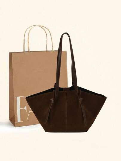 Túi Tote Da Lộn Thời Trang Mới Màu Trơn Cổ Điển Dung Tích Lớn Đa Năng Có Cánh Mờ, Túi Xách Tay Phong Cách Thường Ngày Châu Âu Và Mỹ Đơn Giản, Túi Đeo Vai Cho Sinh Viên Đại Học, Mua Sắm, Du Lịch, Phụ Nữ