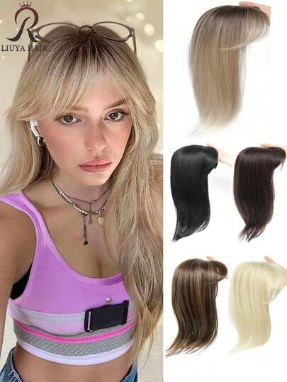 Peluca sintética de 18 pulgadas de largo con capas - Ombre rubio (marrón/rubio), adecuada para cabello ralo y calvicie, agrega volumen, mejora la línea del cabello escaso, instantáneamente talla grande llena, cómoda de usar