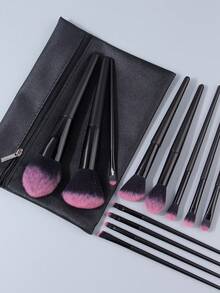 12件/13件/17件畅销化妆刷套装，多功能面部化妆刷和高回弹化妆海绵，便携式拉链收纳袋 - 黑色 - 查看 8
