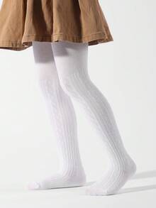 1pair Girls Geometric Detail Tights For Daily Life