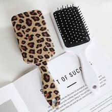 1pc Women's Anti-Static Hairstyling Comb, Elastic Cushion Detangling Brush, Painless Smoothing Brush, Dry & Wet Use Hair Accessory Tool, Suitable For Home And Travel - Leopard Yellow - View 5