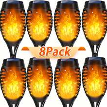 8pcs Outdoor Warm Light Solar Torch Light, Waterproof Solar Light, LED Flashlight For Outdoor Decoration, Suitable For Outdoor Garden And Courtyard Decoration, IP44 Waterproof Courtyard Lighting - Orange - View 8