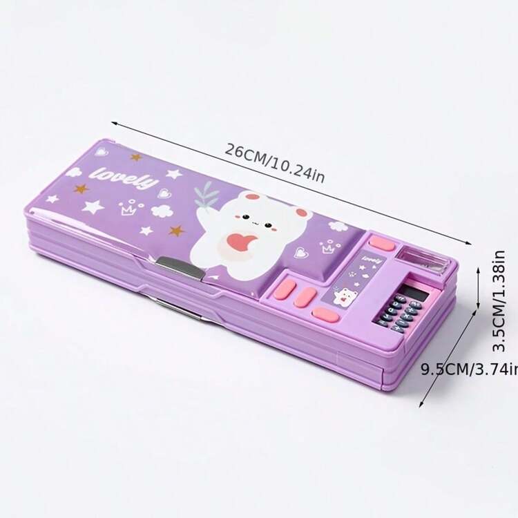这款2026新款多功能塑料文具盒（1件装）是一款创意双面磁性铅笔盒，专为小学生设计。它配有卷笔刀、笔插、橡皮擦盒、电脑、课程表，还可以写上名字。是开学季的必备之选。 - A - 查看 9