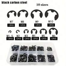 120/1000pcs Carbon Steel E-Shaped Open Spring, Open Spring C-Shaped Edging, Shaft E-Shaped Edging, Circlip Snap Ring - Black - View 1