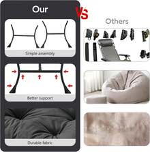 Silla tapizada plegable con otomano, moderna, grande, con reposabrazos, para descanso, ocio, lectura, para recámara, oficina, gris oscuro-f - Beis - Ver 6