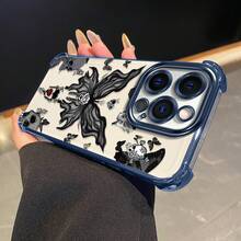 Funda de teléfono gruesa de cuatro esquinas compatible con 14 PRO PLUS, patrón de sueño de calavera y mariposa, marco de TPU electrochapado, funda de protección completa transparente con airbag, adecuada para chicas, protección de teléfono, funda a prueba de golpes, patrón de moda, diseño de mariposa, material duradero, impresión, accesorios de moda, usuario de moda - Colores mixtos - Ver 10