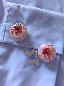 1pc/2pcs Resin Flower Elegant Geometric Pattern Button Set, Shirt Button Clip-On Button Set, Fashion Crystal Cufflink Set, Suitable For Tuxedo And Wedding Dress Decoration - Multicolor - View 1