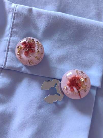 1pc/2pcs Resin Flower Elegant Geometric Pattern Button Set, Shirt Button Clip-On Button Set, Fashion Crystal Cufflink Set, Suitable For Tuxedo And Wedding Dress Decoration