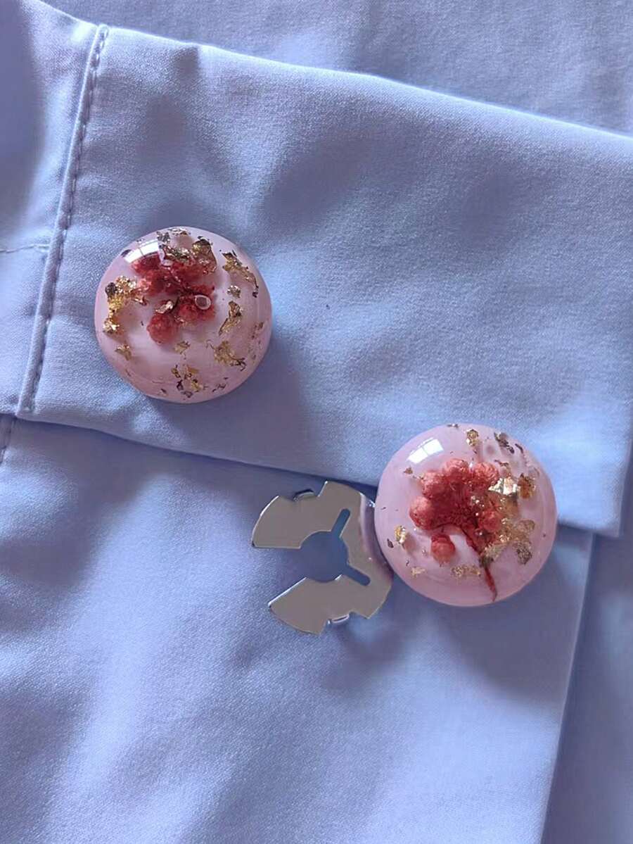 1pc/2pcs Resin Flower Elegant Geometric Pattern Button Set, Shirt Button Clip-On Button Set, Fashion Crystal Cufflink Set, Suitable For Tuxedo And Wedding Dress Decoration - Multicolor - View 1