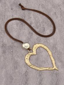 1pc Minimalist Heart Shaped Alloy Pendant Necklace, Fashion Daily Necklace With Wax Cord, Suitable For Girls, Women, Girlfriend, Christmas, Valentine's Day Gift - Love - View 2