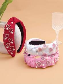 1件装女士水钻爱心仿珍珠打结宽发箍，情人节发饰，甜美可爱风格，女士发饰，适合节日派对、聚会，女士配饰，情人节礼物，装饰配饰，发带，发箍头饰 - 彩色 - 查看 11