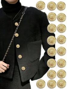 10pcs Metal Carved 3D Seta Buttons, Grid Frame Touchable, Vintage Style Suitable For Suits, Vests, Jackets, Pants, Household Items, 10/20pcs Decorative Metal Buttons, High Quality Coat, Wool, Windbreaker, Clothing, Knitwear DIY Retro Faux Metal Button Set, Buttons In Gold, Black, White, Yellow, Pink, Suitable For Suits, Jackets, Uniforms, Coats - Gold - View 4