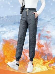 1pc Women's Outdoor Sports Pants, Thermal Lined Thick Ankle-Tied Casual Trousers For Autumn/Winter - Dark Grey - View 3