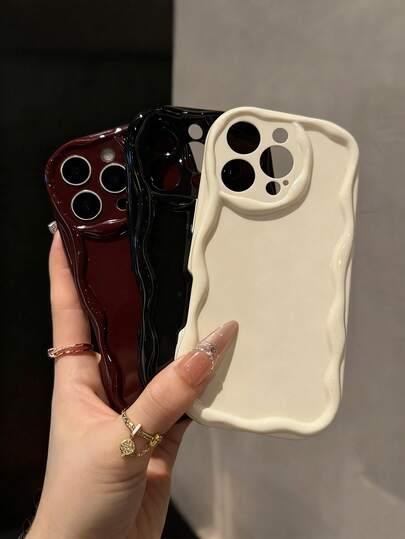 Juego de 3 fundas de teléfono suaves y antideslizantes con diseño de onda de unicolor (crema, burdeos, negro, beige) compatibles con IP17/IP17PROMAX/Iphone16//Iphone16pro/Iphone16promax/Iphone15/ XR /7p8p/P12promax/P13promax/P14PROMAX /P13/P14/P11/P12/P14 para mujeres