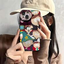 Funda para teléfono con collage de personajes de South Park, compatible con teléfonos ,  17,  16 Pro Max,  15 Pro Max,  13 y  12. Fabricada en TPU, ofrece protección contra golpes y caídas. Perfecta para fans, familiares, amigos, regalos de cumpleaños y festividades, o para quienes aman el humor y la nostalgia. - Negro - Ver 1