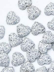 100/50pcs Heart-Shaped Flat Rhinestones, Resin Crystals, Suitable For DIY Crafts, Bags, Clothing Decoration (12mm) - Heart Silver - View 3