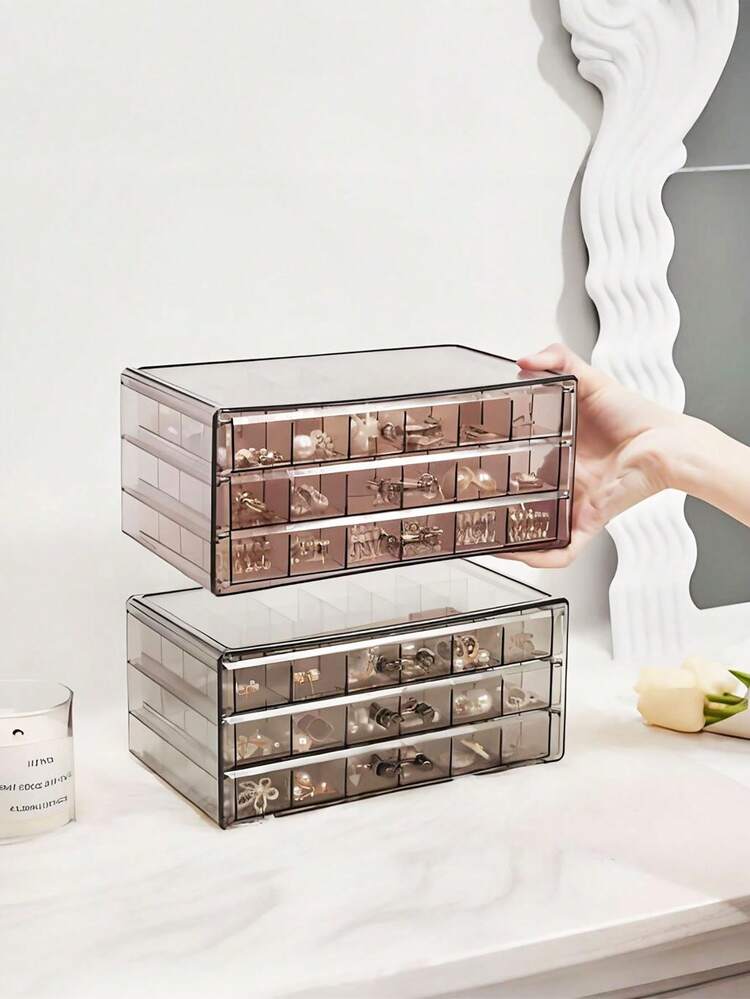 1 Piece 72-Compartment Large Capacity Portable Jewelry Storage Box, Multi-Compartment Transparent Jewelry Storage Box, Acrylic Transparent Jewelry Box, Jewelry Box, Three-Layer Bathroom Storage Box, Desktop Storage Drawer Box, Stackable Storage Box Rack, Dressing Table Jewelry Storage Box With Drawers, Jewelry Earrings, Necklaces, Bracelets, Hanging Accessory Storage Display Box, Elegant Display Packaging Storage Device - Multicolor - View 7