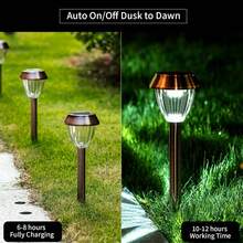 Conjunto de 4 luminárias solares externas, à prova d'água, com 15 lúmens de duração, ideais para caminhos e jardins. Feitas em aço inoxidável, com iluminação branca fria. - branco frio - Ver 5