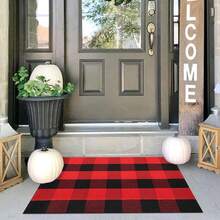 IOHOUZE Christmas Buffalo Plaid Rug 2x3 Ft Outdoor Indoor Doormat Red Black Checker Washable Area Rug Woven Cotton Checkered Front Porch Mat Christmas Decor For Front Door Entryway Home Entrance,One-Size,RedandBlack2x3Rectangular - Persegi Panjang Merah dan Hitam 2x3 - View 1