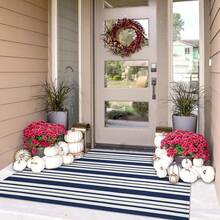 IOHOUZE Navy And White Striped Rug 3'x5' Front Door Rugs Outdoor, Washable Area Rug For Front Porch, Spring Summer Doormats Outdoor Indoor, Cotton Rugs For Entryway Porch Entrance,One-Size,NavyandWhiteStripe3x5Rectangular - NavyandWhiteStripe3x5Rectangular - View 1