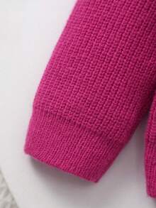 Infant Girls' Knitted Embroidered White Lace Collar Cardigan Sweater, Suitable For Casual Wear Or Outings - Hot Pink - View 5