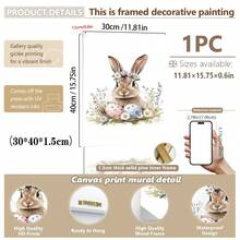 1PC Canvas Wall Art_Nursery Decor Printed Rabbit Burrow Motif, Watercolour Easter Art, Rabbits With Flowers, Spring Blossoms, Farm Animals, Easter Egg Design, Rabbit Garland - Framed Nursery Wall Art Perfectly Suited For Children's Room Decor, Playroom Decor Children's Room Decor Nursery Decor Daycare Decor Girls' Bedroom Girls' Room Decor Children's Room Decor Boys' Bedroom Boys' Room Decor Girls' Bedroom Decor