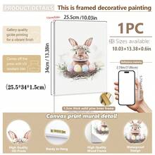 1PC Canvas Wall Art_Nursery Decor Printed Rabbit Burrow Motif, Watercolour Easter Art, Rabbits With Flowers, Spring Blossoms, Farm Animals, Easter Egg Design, Rabbit Garland - Framed Nursery Wall Art Perfectly Suited For Children's Room Decor, Playroom Decor Children's Room Decor Nursery Decor Daycare Decor Girls' Bedroom Girls' Room Decor Children's Room Decor Boys' Bedroom Boys' Room Decor Girls' Bedroom Decor