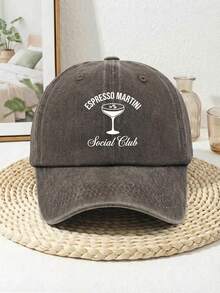 Cocktail Theme "ESPRESSO MARTINI Social Club" Vintage Washed Baseball Cap, Unisex Adjustable Curved Brim Hat, Suitable For Bar Dates, Friend Gatherings & Daily Urban Casual Style - A - View 3