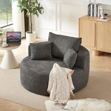 Chenille Foam Armchair, No Assembly Required, Fluffy Modern Sleeper Chair For Living Room, Bedroom, Lounge And Showroom - Grey - View 4