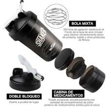 Botella de Agua o Shaker para Suplementos Fitness y Deportes de 650ML con Almacenamiento Giratorio de 3 Capas, Caja de Medicamentos, sin y 100% a Prueba de Fugas ()(Negro) - Multicolor - Ver 5