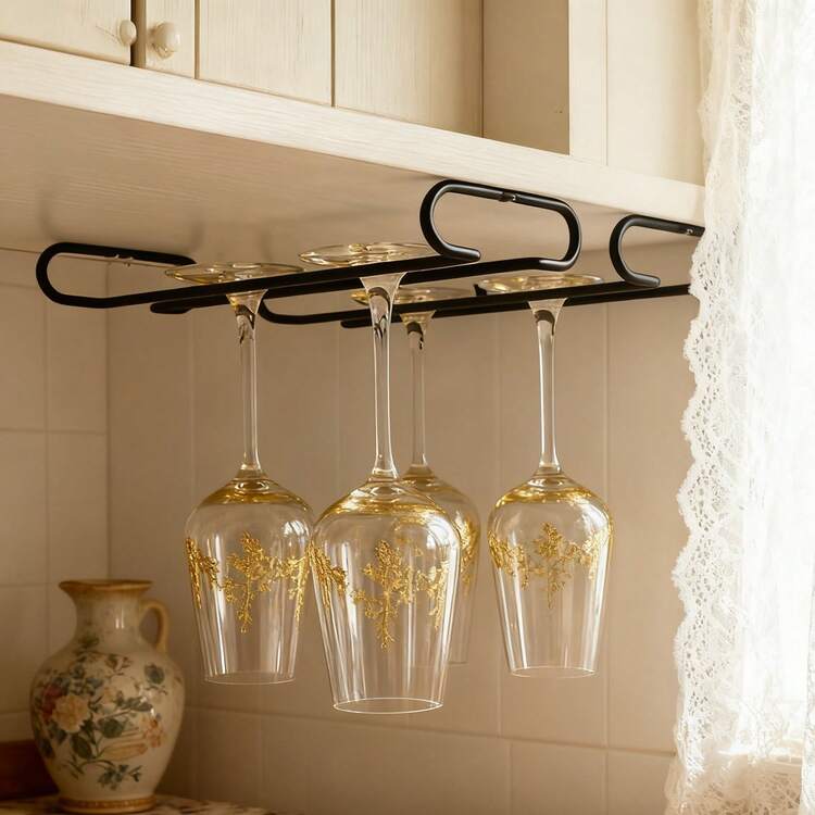 2pcs Wall Mounted Wine Glass Rack, Under Cabinet Wine Glass Holder, Suitable For Cabinet, Kitchen, Bar And Restaurant, Kitchen Organization And Storage, Kitchen Accessories - Multicolor - View 4