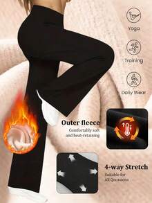 1件装保暖直筒裤 - 女士保暖裤，加厚纯色九分裤，休闲日常穿着，涤纶面料，适合寒冷冬季，简约风格女裤，针织结构，不易变形，瑜伽健身阔腿裤，显瘦提臀，舒适休闲高腰弹力打底裤