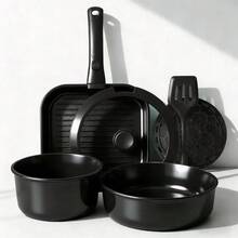 5pcs /7pcs/24 Pcs Pots And Pans Set Non Stick, Ceramic Cookware Set With Detachable Handles, Healthy Induction Cookware Oven RV Kitchen Set - Đen 7 chiếc - Xem 1