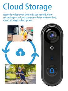 1080P Wireless Video Doorbell Camera With Indoor Chime, 2.4Ghz WiFi, HD Live Video, Two Way Audio, Night Vision, Human Detection, Free Cloud Storage And SD Card Storage,Instand Alert, Easy To Install, Weather Resistance, Outdoor/Indoor Security - 黑色 - 查看 8
