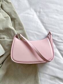 Bolso de hombro sencillo de color sólido para mujer, estilo casual diario, color burdeos de moda. - Rosa - Ver 5