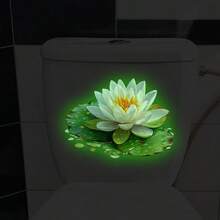 BRUP 1pc Green Light Luminous Lotus Toilet Sticker, Lifelike Plant-Themed Sticker, Removable Self-Adhesive PVC Sticker, Suitable For Toilet Lids And Water Tanks In Bedrooms And Bathrooms, Creative Luminous Sticker