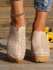 Women's Non-Slip Summer New Slip-On Thick-Soled High Heel Sandals, Minimalist Design, Easy To Wear - Apricot - View 3