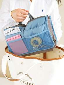 1pc Bag-In-Bag Storage Bag Bag-In-Bag Cosmetic Bag Toiletry Bag Liner Bag, Large Capacity Storage Bag Multi-Functional Liner Bag Double-Layer Zipper Travel Convenient Separation Storage Bag Portable Cosmetics Storage Bag