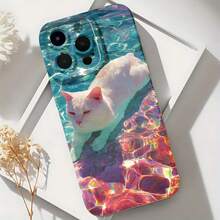 2026 nueva funda de teléfono esmerilada, funda de teléfono con impresión de gato en piscina para iPhone 17 14 13 12 11 Pro Max Se 2020  Galaxy S23 S22 S21 S20 Note 20 10, funda protectora para teléfono, regalo de pareja para novio y novia, presente de vacaciones - Negro - Ver 6
