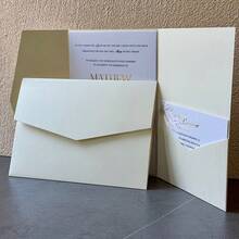 25pcs Tri-Fold Pocket Wedding Invitation Cards With Envelopes, Simple Invitation Envelopes For Engagement, Quinceanera, Christening, DIY Invitations, 5*7 Inch Invitations, Pocket Invitations, Valentine's Day Envelopes - Ivory - View 5