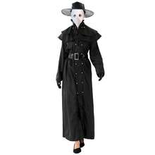 Women's/Men's Plague Doctor Outfit Complete Set: Robe Dress, Bird Mask,Hat, Leather Gloves, Belt, Hooded Shawl, Cross Charm - Black - View 3