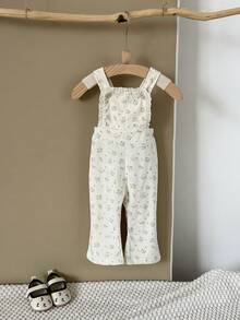 Baby Girl Cute Ditsy Floral Beige Bib Pants, Spring/Autumn (Shirt Not Included) - Beige - View 4