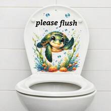1pc Underwater Adventure Toilet Seat Decal - Cute Cartoon Sea Turtle & Ocean Scene, Removable Sticker, Kids Bathroom Makeover Sticker Set - Ocean Theme Vinyl Decal For Toilet Lid And Walls, Unique Bathroom Gift Idea - Playful Sea Turtle Toilet Seat Sticker, Self-Adhesive Decoration, Ideal For Pet Lovers And Coastal Homes - Multicolor - View 10
