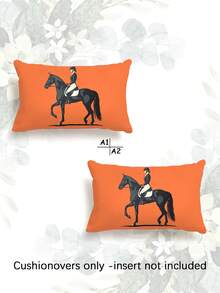 2pcs Fashionable & Comfortable Pillow Covers With Simple Vector Illustration Of Equestrian Rider On Black Horse, Made Of Hypoallergenic Polyester Fabric, Hidden Zipper, No Filling, Suitable For Home Decor, Living Room, Throw Pillow, Cushion Cover, Sofa Decorative Pillow, Home Decor, Pad Cover, Soft Pad. - Multicolor - View 14